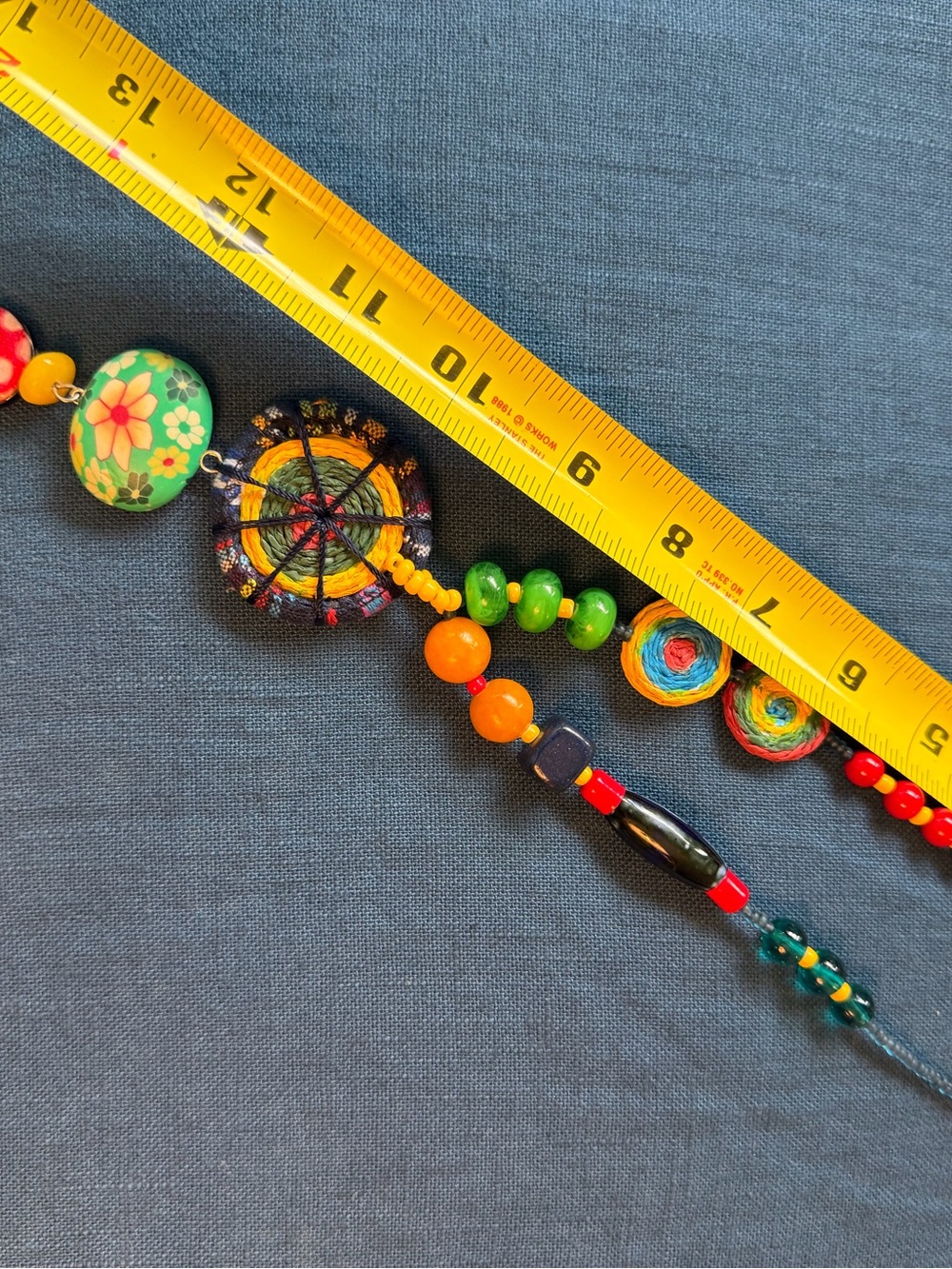 Colorful Boho Multi-Bead Pendant Necklace - Vibrant Green & Yellow Artisan made - Picture 4 of 9